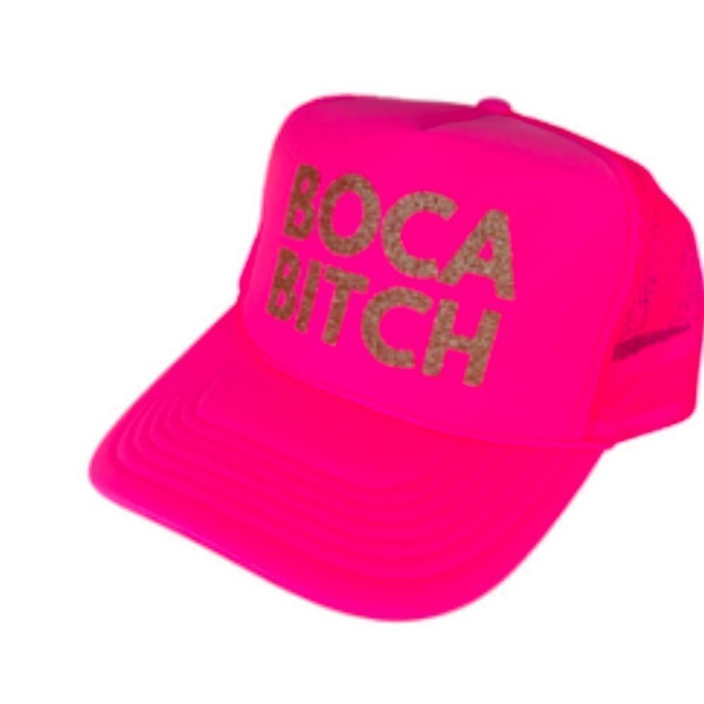 Hot Pink & Gold Glitter BOCA BITCH Trucker Hat Snap Back Mesh Backing NEW Tags